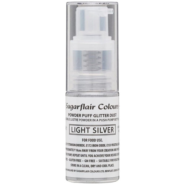 Sugarflair Glitter Dust Non-Aerosol Pump Spray - Light Silver