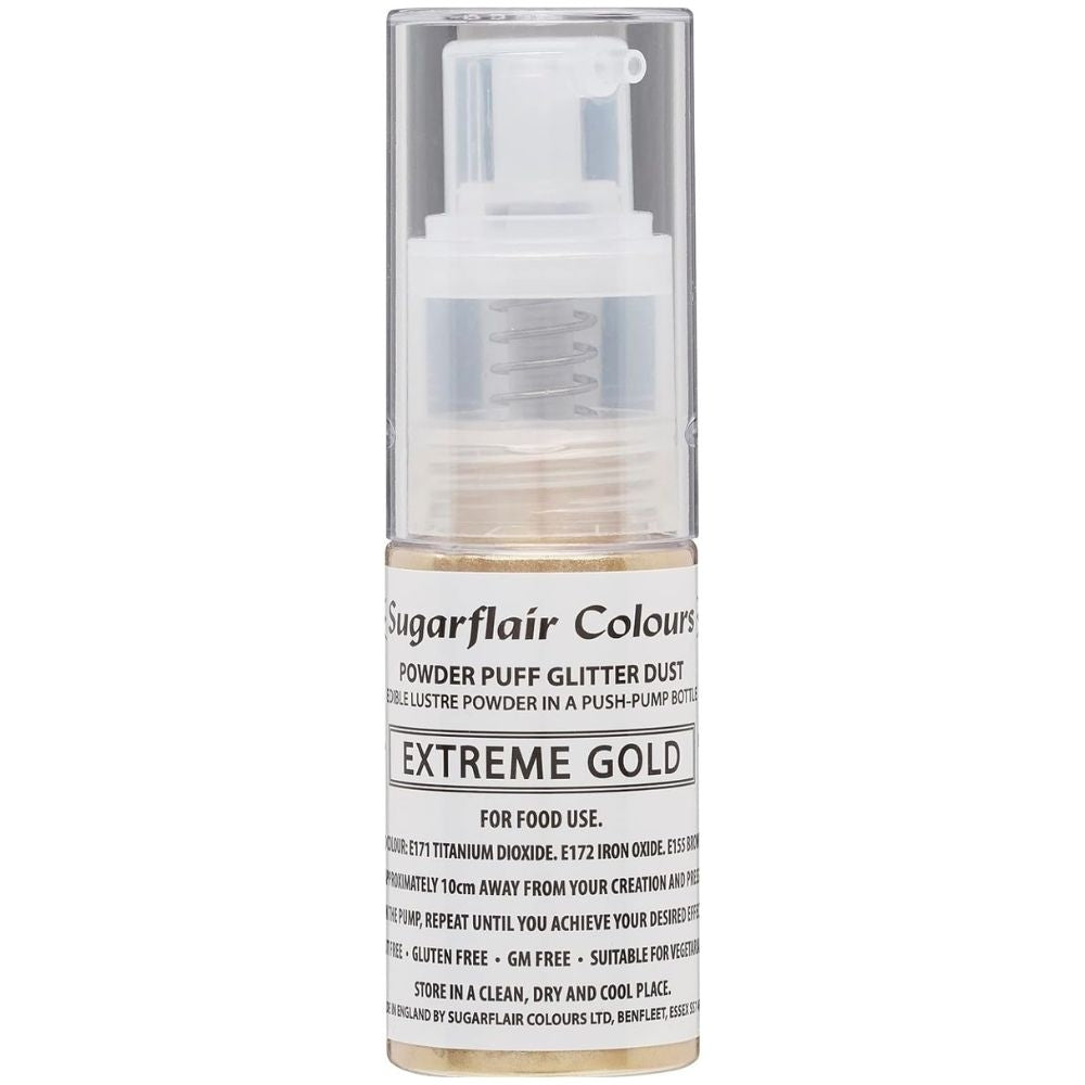 Sugarflair Glitter Dust Non-Aerosol Pump Spray - Extreme Gold