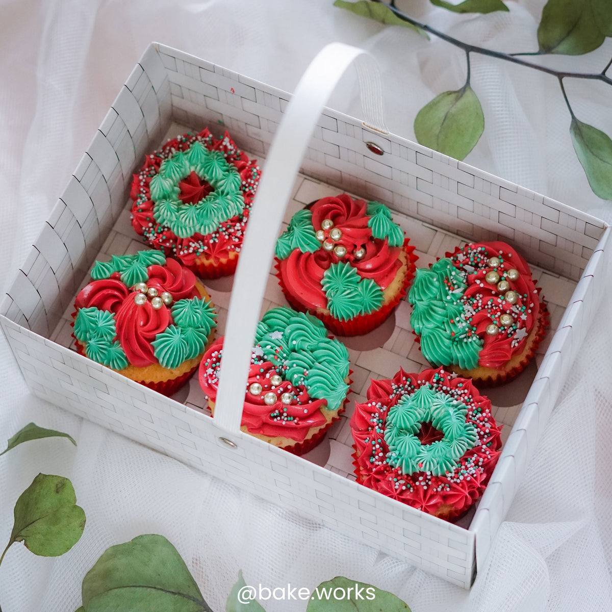Simply Making Holds 6 White Wicker Effect Cupcake Box With Handle