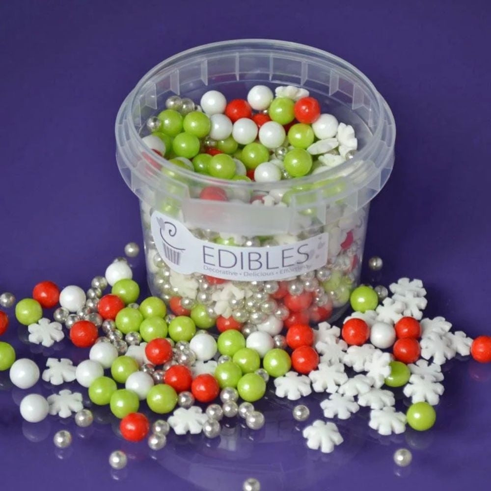 Purple Cupcakes Christmas Snowflake Chocolate Sugar Pearls Mix 80g