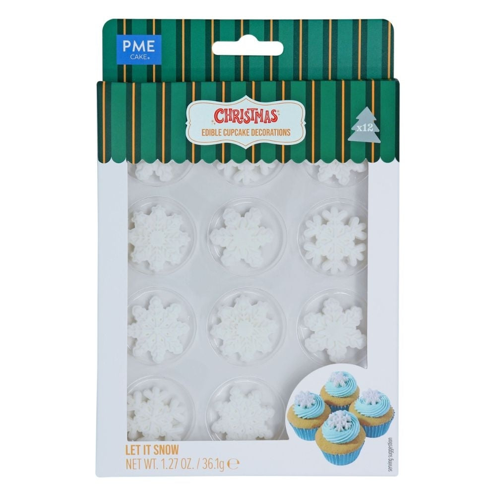 PME Let It Snow Christmas Snowflake Edible Sugar Toppers x 12