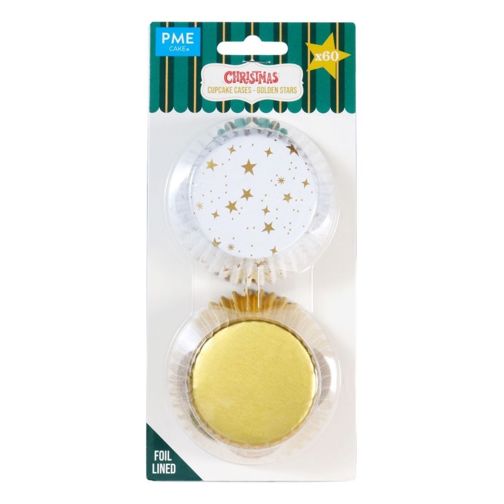 PME Golden Stars Christmas Foil-lined Cupcake Cases x 60