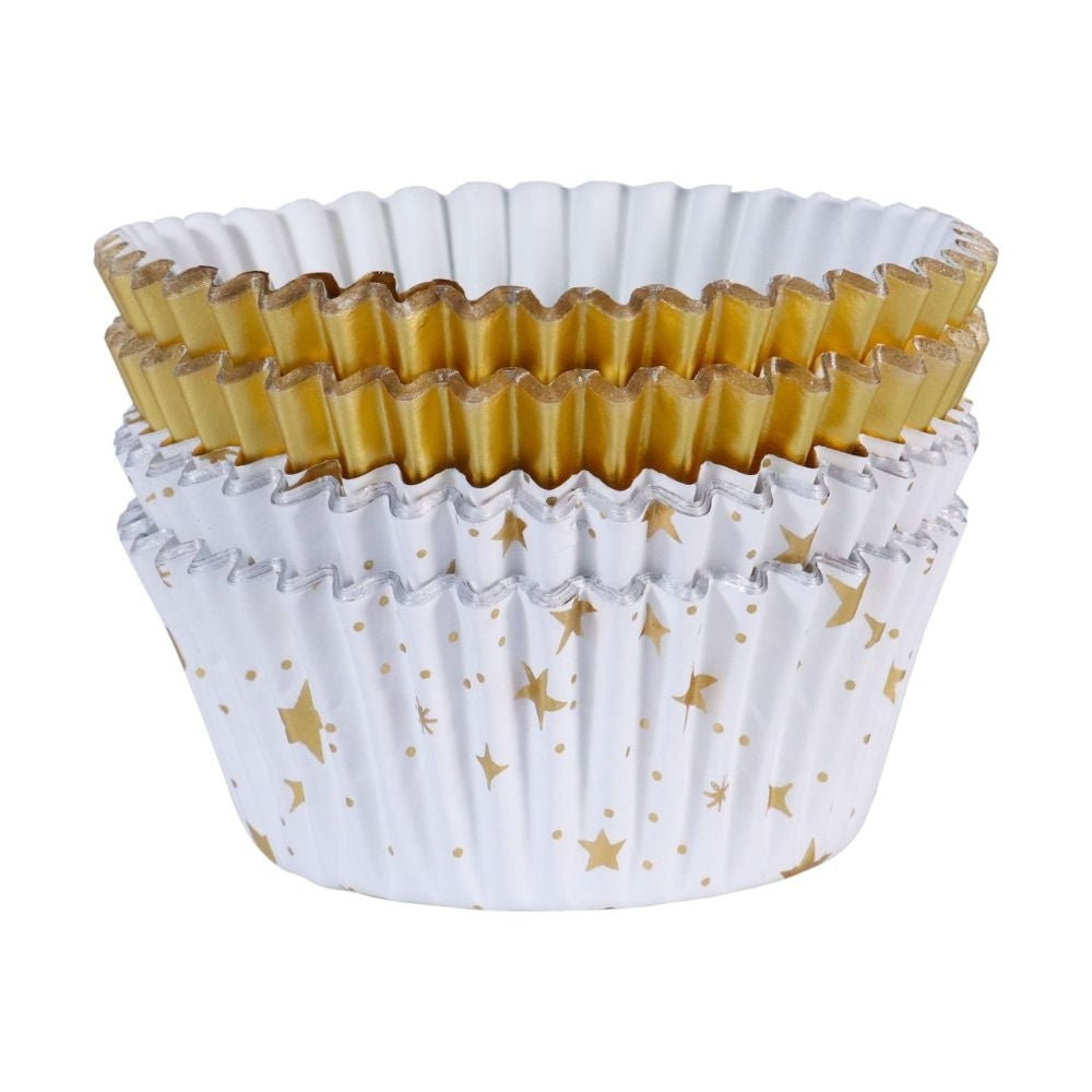 PME Golden Stars Christmas Foil-lined Cupcake Cases x 60