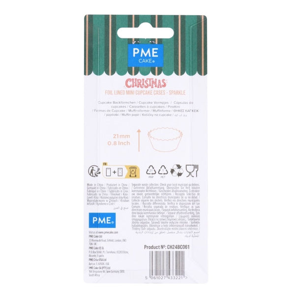 PME Sparkle Christmas Foil-lined Mini Cupcake Cases x 60