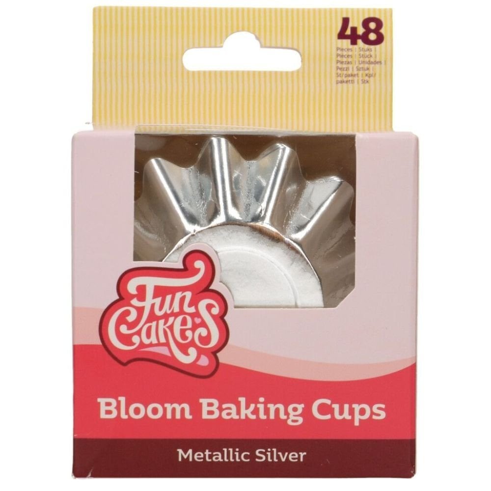 FunCakes Metallic Silver Bloom Baking Cases x 48