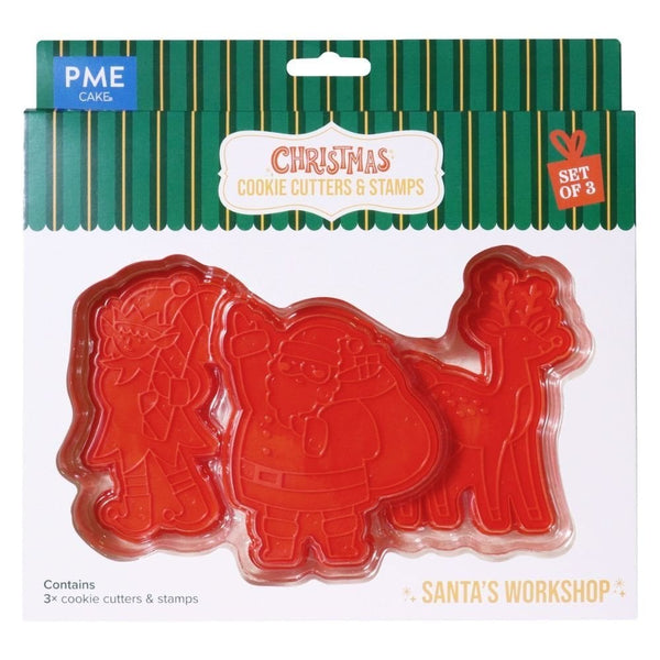 PME Santa's Workshop Christmas Cookie Cutters & Stamps Set Of 3