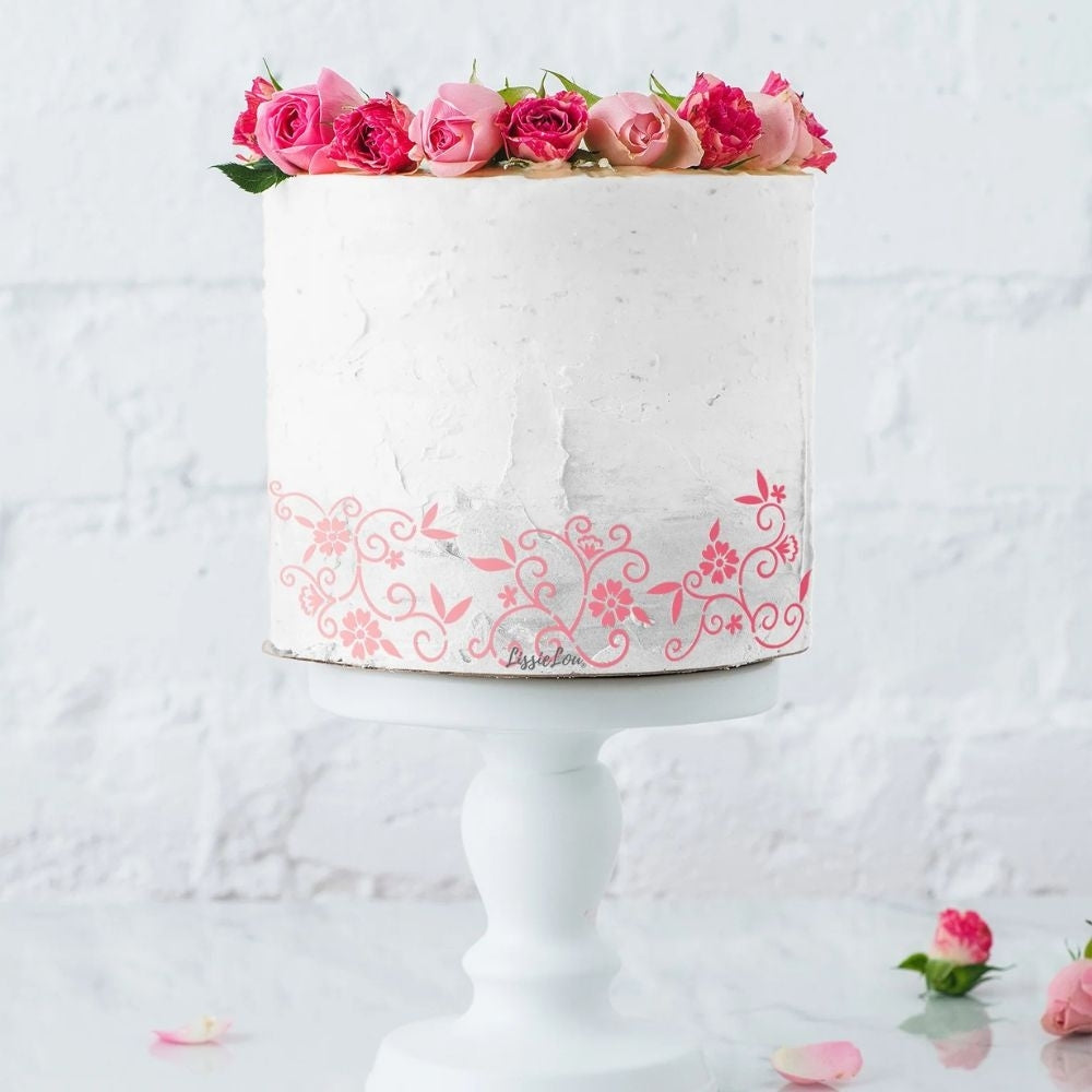LissieLou Forever Floral Border Cake Stencil