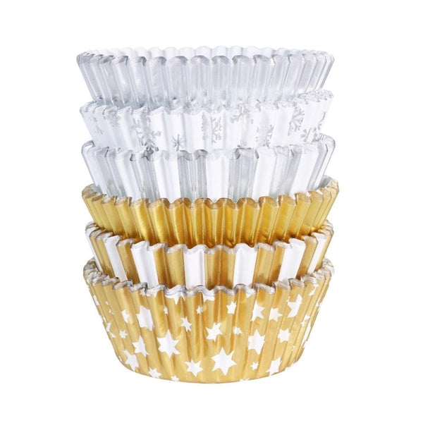 PME Metallic Gold & Silver Christmas Foil-lined Cupcake Cases x 100