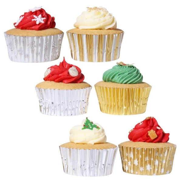 PME Metallic Gold & Silver Christmas Foil-lined Cupcake Cases x 100