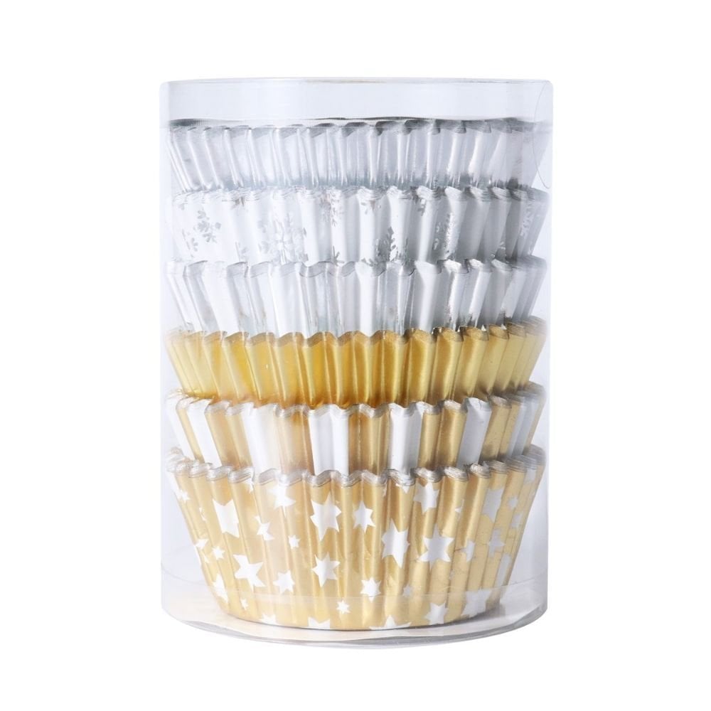 PME Metallic Gold & Silver Christmas Foil-lined Cupcake Cases x 100
