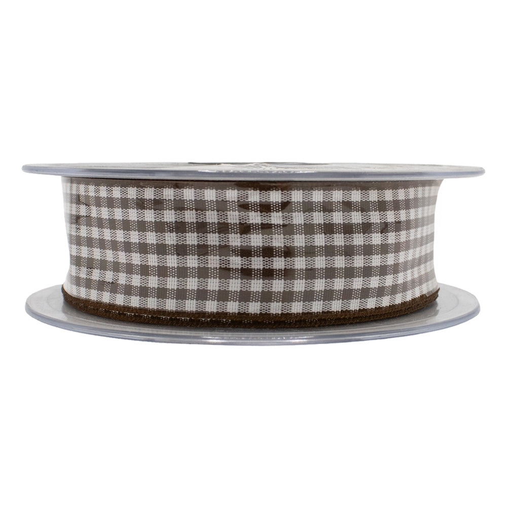 Berisfords 25mm Brown Gingham Check Ribbon x 20m Reel