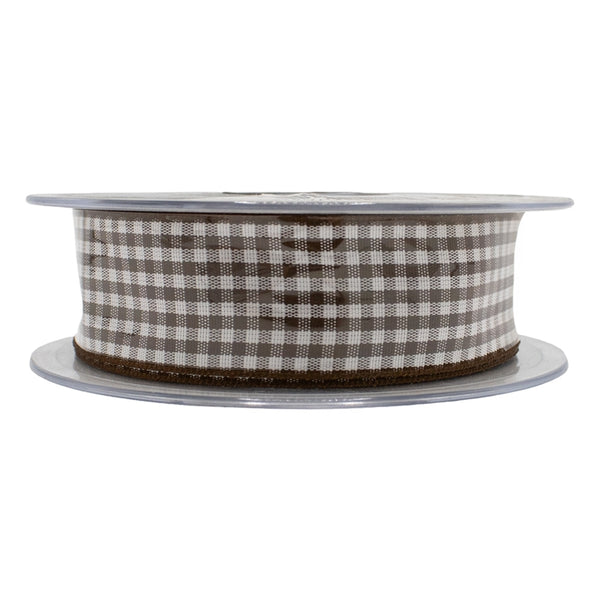 Berisfords 25mm Brown Gingham Check Ribbon x 20m Reel