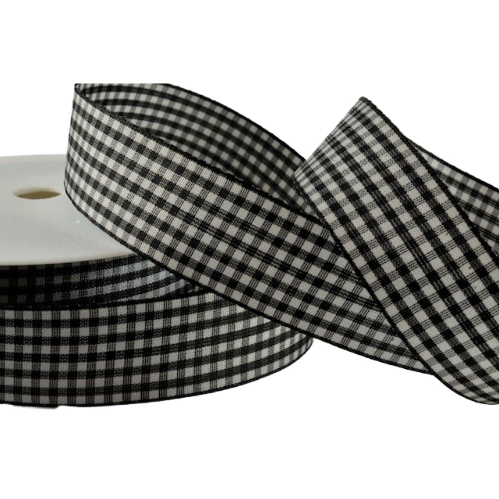 Colour Ribbons Black Gingham Ribbon (25 Metre Reel)