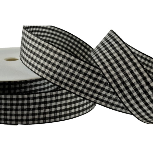 Colour Ribbons Black Gingham Ribbon (25 Metre Reel)