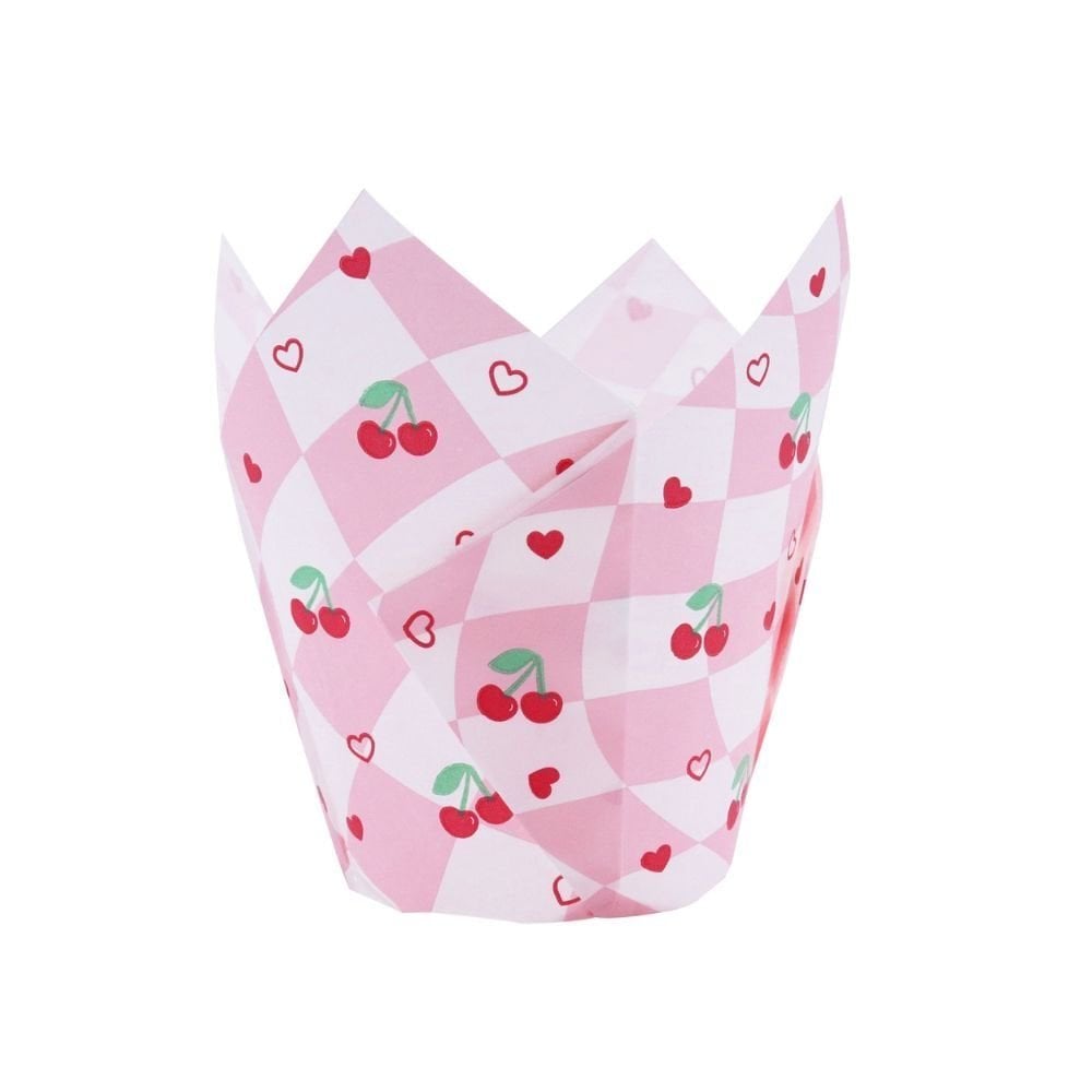PME Cherry Checkerboard Vintage Tulip Muffin Cases x 24