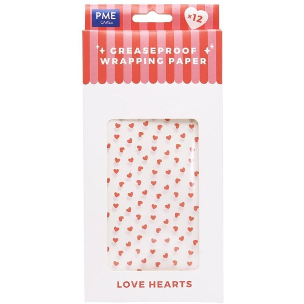 PME Love Hearts Valentines Wrapping Parchment Paper x 12 Sheets