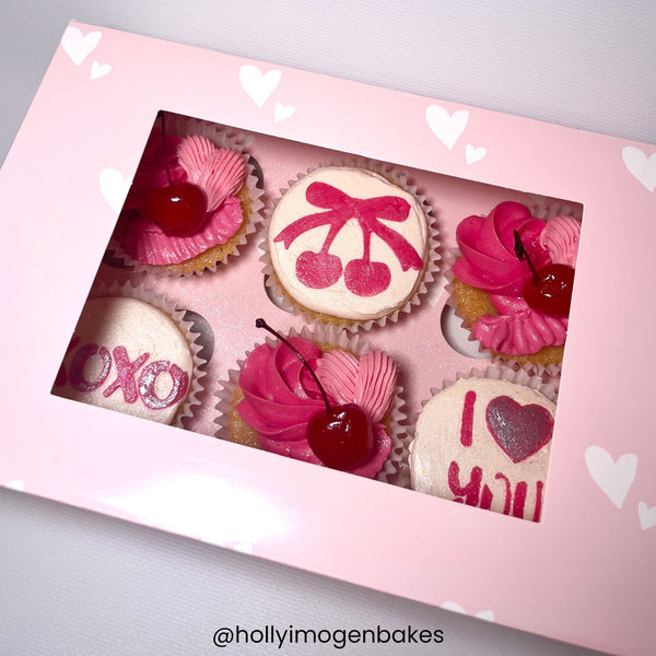 Simply Making Pink With White Hearts Satin Cupcake Box With Window