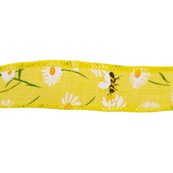 Colour Ribbons 25mm Yellow Floral Spring Print Wired Edge Ribbon (10 Metre Reel)