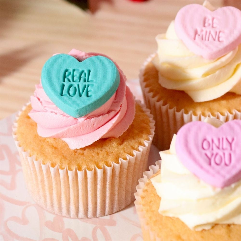 PME Candy Heart Messages Valentines Edible Sugar Decorations x 12