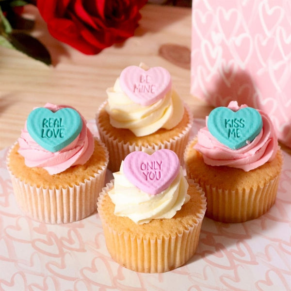 PME Candy Heart Messages Valentines Edible Sugar Decorations x 12