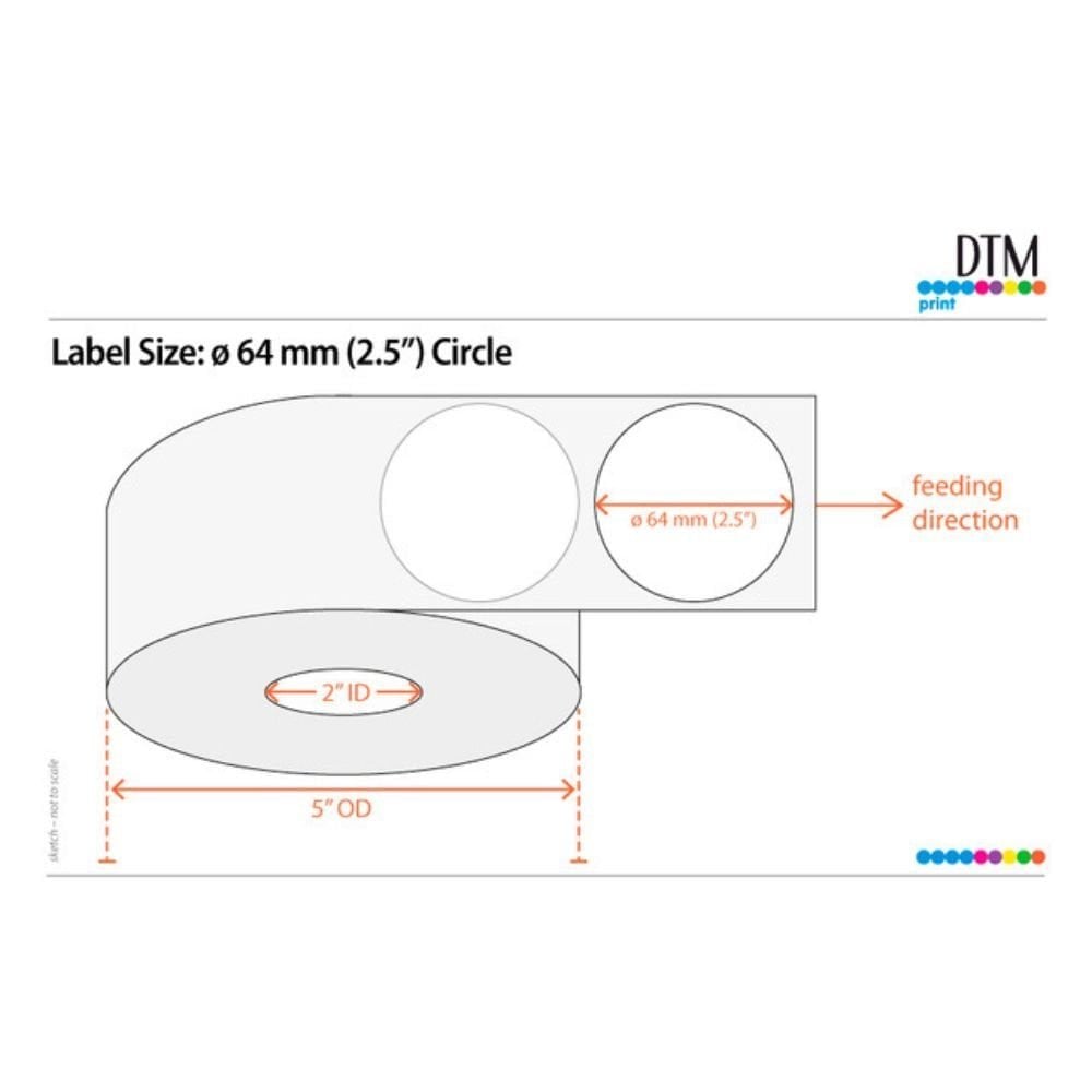 DTM Print Roll Of 800 2.5 Inch Circle Labels (For LX500ec Colour Label Printer)