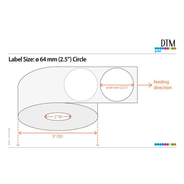 DTM Print Roll Of 800 2.5 Inch Circle Labels (For LX500ec Colour Label Printer)