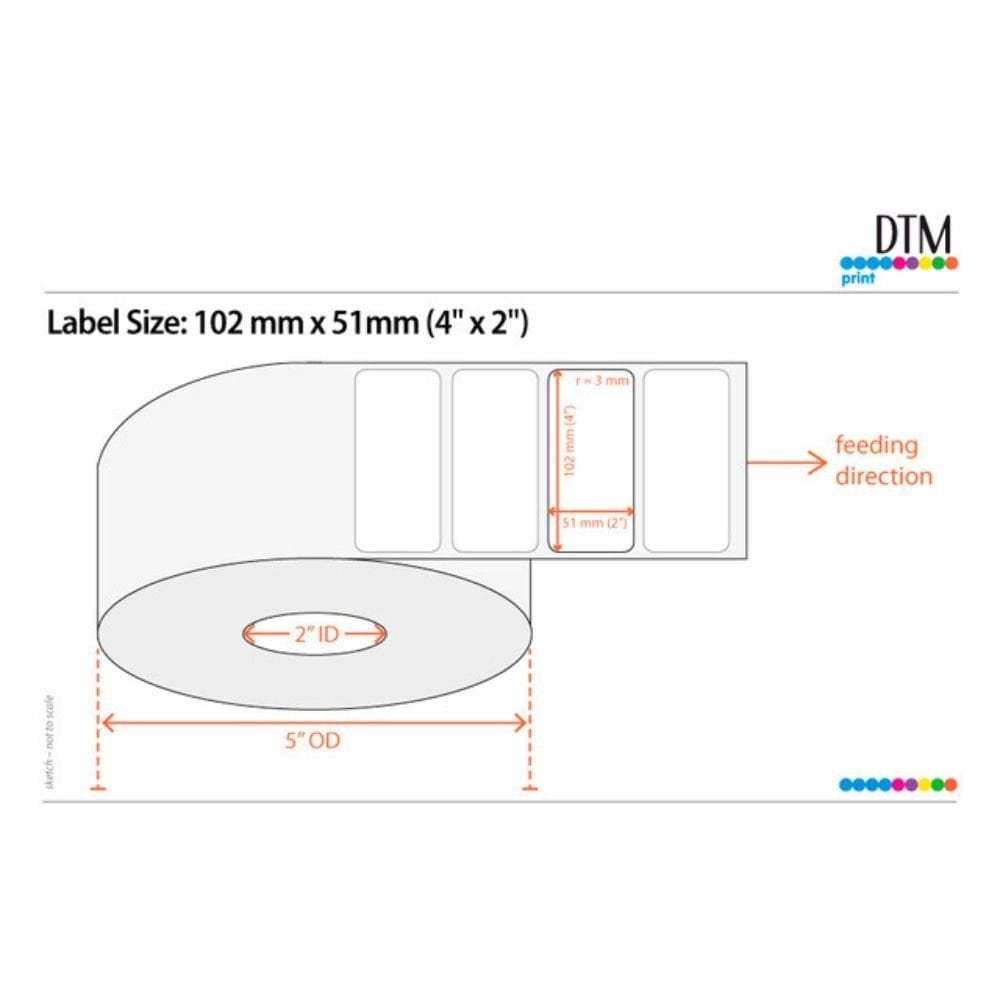 DTM Print Roll Of 1000 4 x 2 Inch Labels (For LX500ec Colour Label Printer)