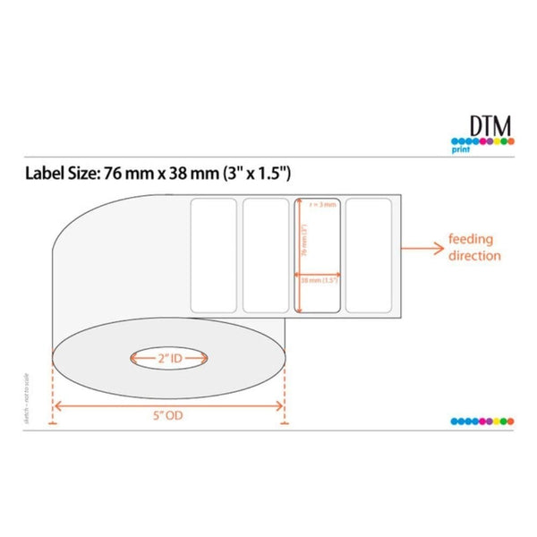 DTM Print Roll Of 1300 3 x 1.5 Inch Labels (For LX500ec Colour Label Printer)