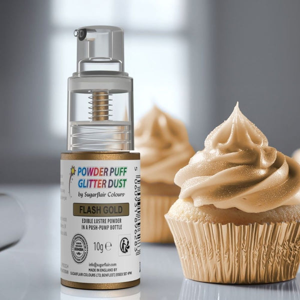 Sugarflair Powder Puff Glitter Dust Spray 10g - Flash Gold