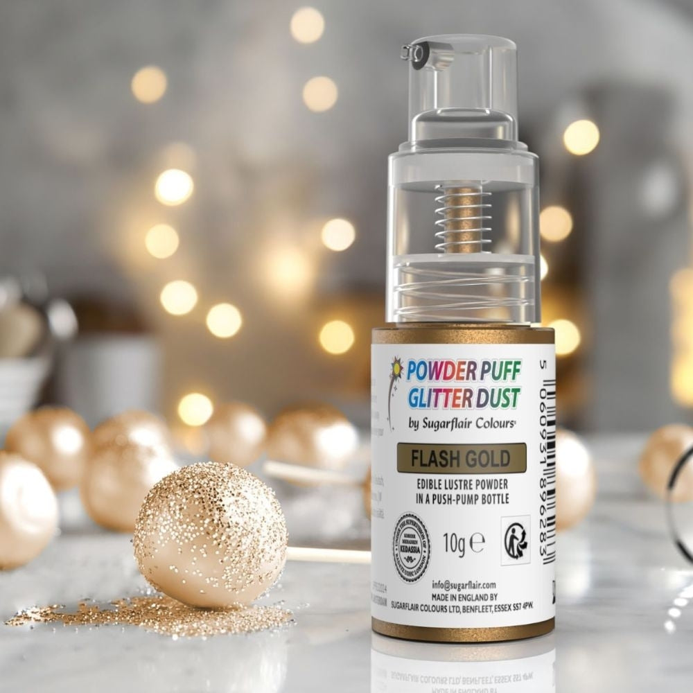 Sugarflair Powder Puff Glitter Dust Spray 10g - Flash Gold