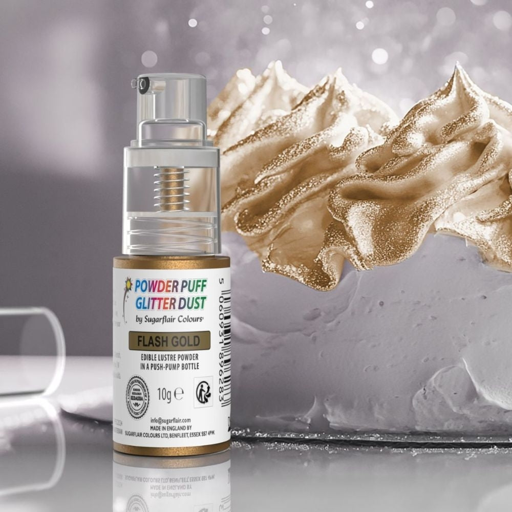 Sugarflair Powder Puff Glitter Dust Spray 10g - Flash Gold