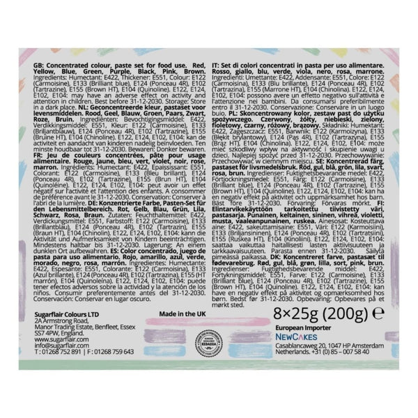 Sugarflair Mixed Colour Essential Paste Set Of 8 x 25g