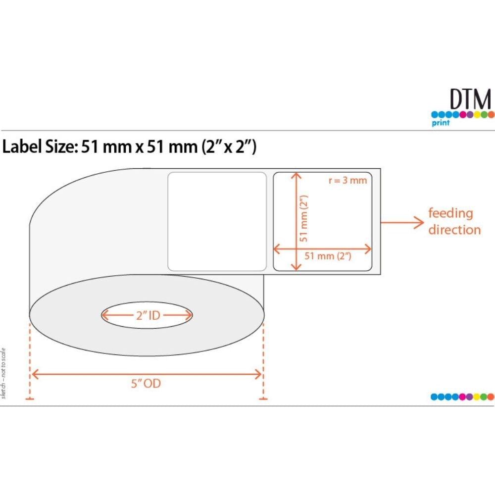 DTM Print Roll Of 1000 2 x 2 Inch Labels (For LX500ec Colour Label Printer)