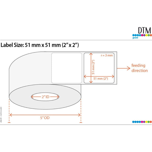 DTM Print Roll Of 1000 2 x 2 Inch Labels (For LX500ec Colour Label Printer)