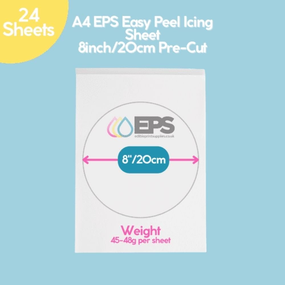 Edible Print Supplies Limited 8" Easy Peel Pre-Cut Round Edible Icing Sheets