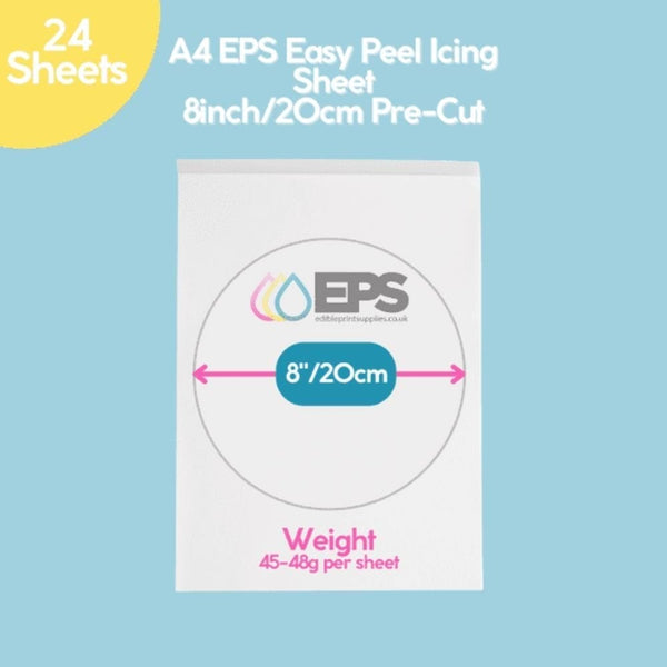 Edible Print Supplies Limited LOW DATE - 8 Inch Easy Peel Pre-Cut Round Edible Icing Sheets - EPS [APRIL 2026]