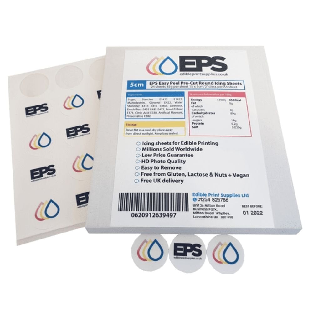 Edible Print Supplies Limited 2" Easy Peel Pre-Cut Round Edible Icing Sheets
