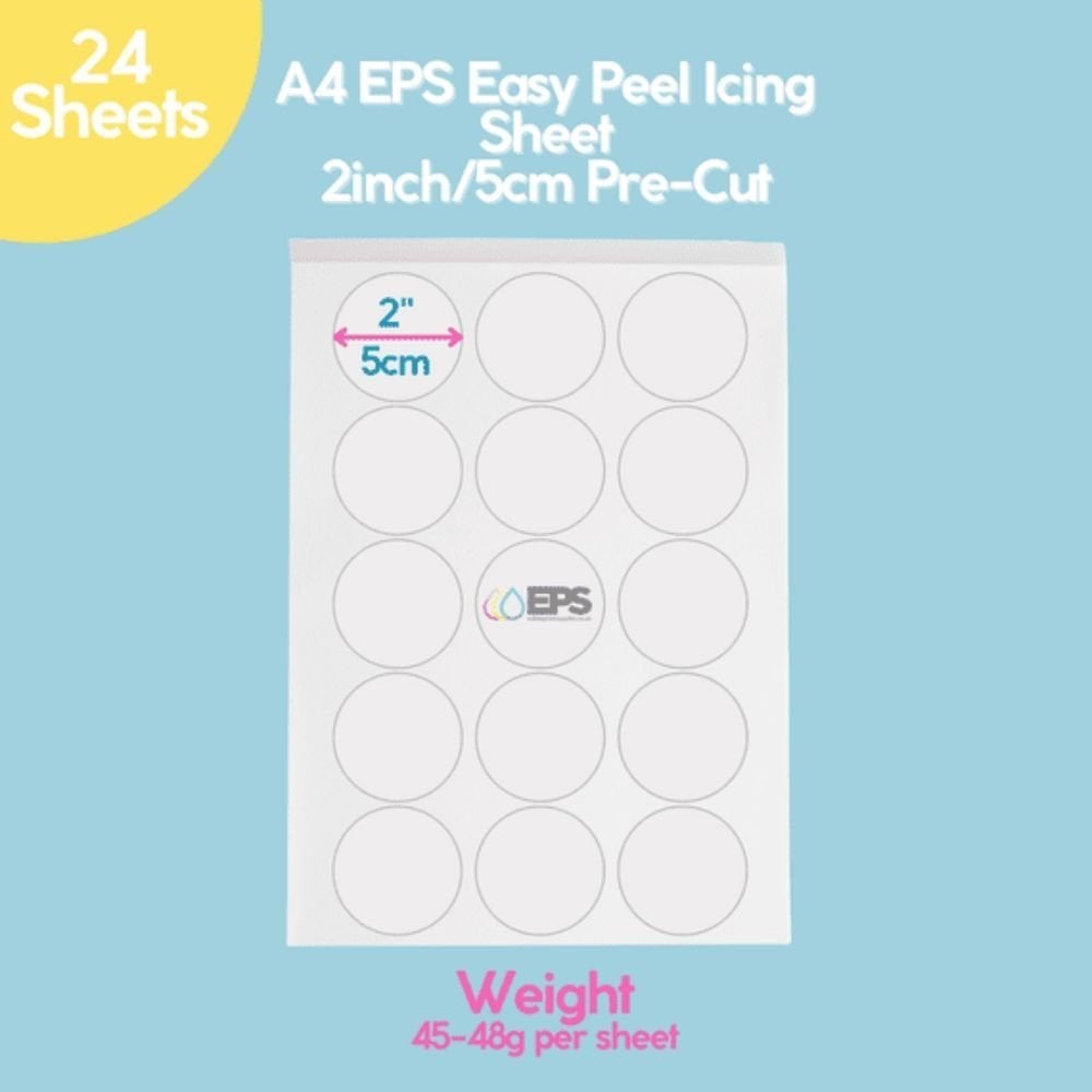 Edible Print Supplies Limited 2" Easy Peel Pre-Cut Round Edible Icing Sheets