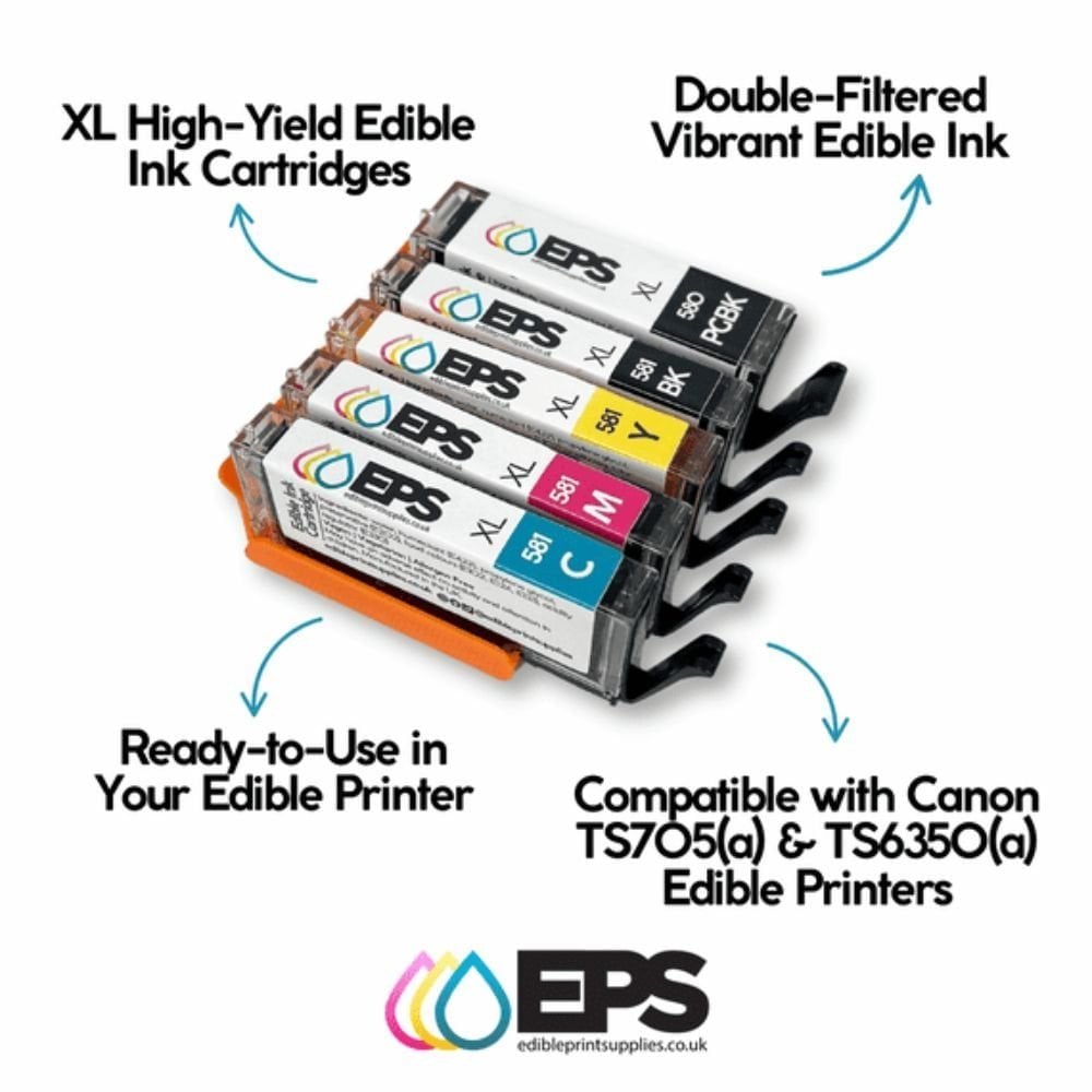 Edible Print Supplies Limited Pre-Filled Edible Ink Cartridges (Set Of 5) For Canon TS705 / TS6350 Printers