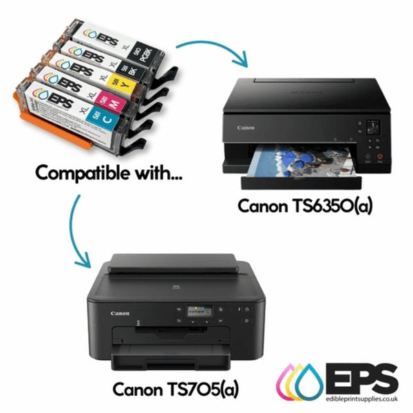 Edible Print Supplies Limited Pre-Filled Edible Ink Cartridges (Set Of 5) For Canon TS705 / TS6350 Printers