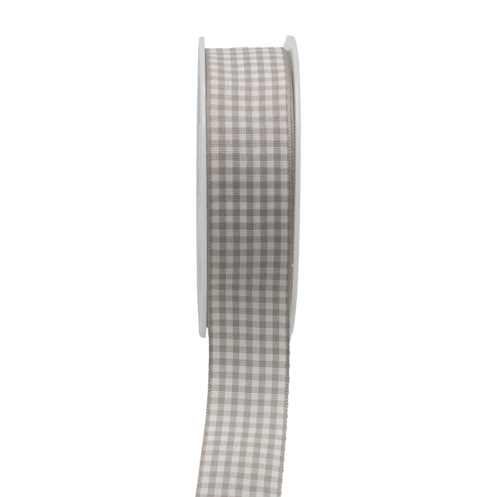 Colour Ribbons Beige Gingham Ribbon (25 Metre Reel)