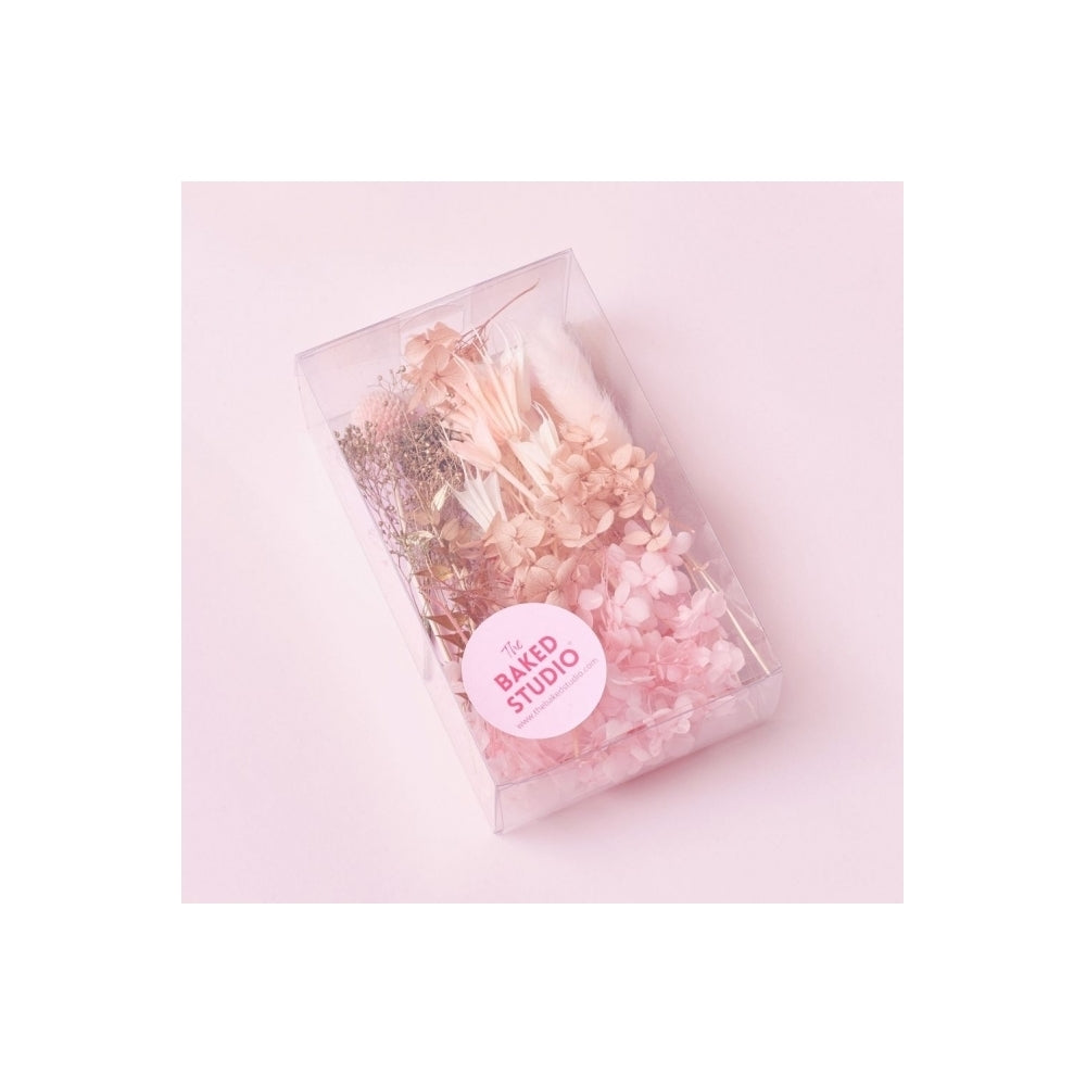 The Baked Studio Peachy Pinks, White & Gold Deluxe Mixed Dried Flower Box