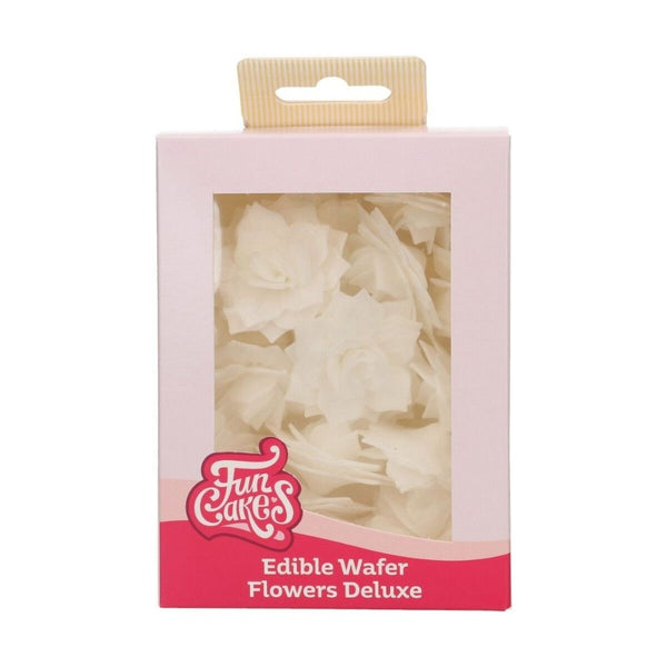 FunCakes White Medium Rose Rosalia Deluxe Wafer Flowers Pack Of 15
