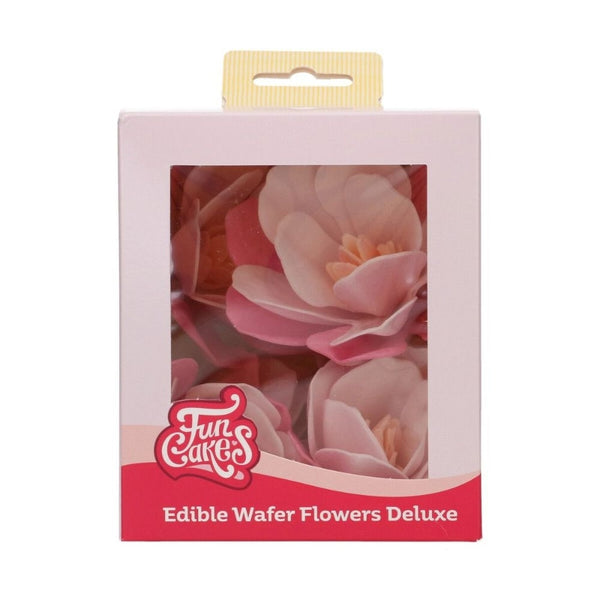 FunCakes Pink Large Magnolia Deluxe Wafer Flowers Pack Of 6