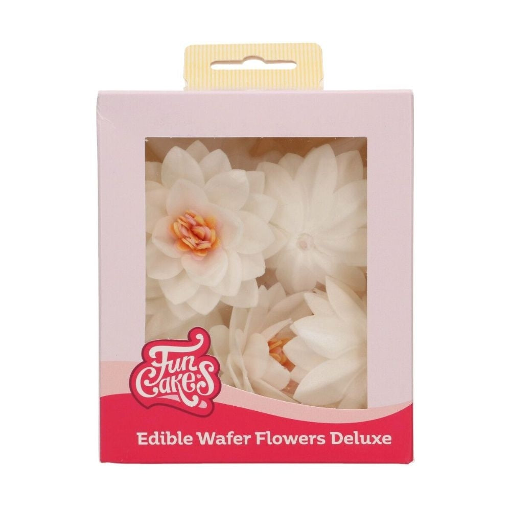 FunCakes White Medium Lotus Deluxe Wafer Flowers Pack Of 10
