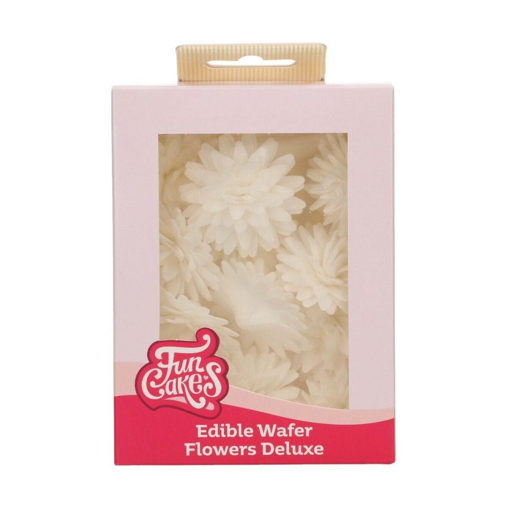 FunCakes White Medium Pompom/Daisy Deluxe Wafer Flowers Pack Of 12