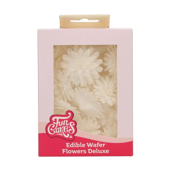 FunCakes White Medium Pompom/Daisy Deluxe Wafer Flowers Pack Of 12