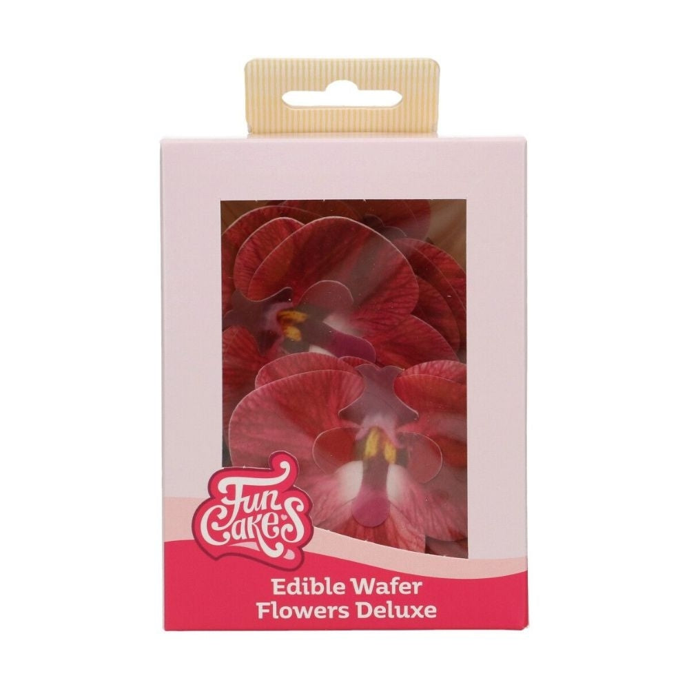 FunCakes Red Medium Orchid Deluxe Wafer Flowers Pack Of 10