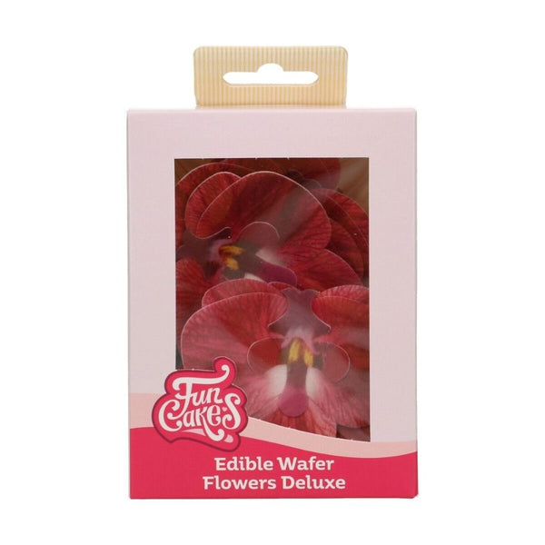 FunCakes Red Medium Orchid Deluxe Wafer Flowers Pack Of 10