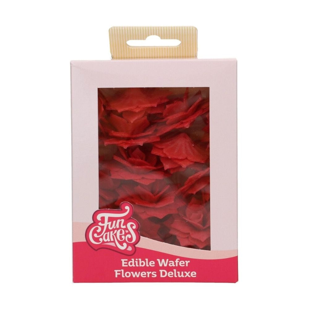FunCakes Red Medium Rose Rosalia Deluxe Wafer Flowers Pack Of 15